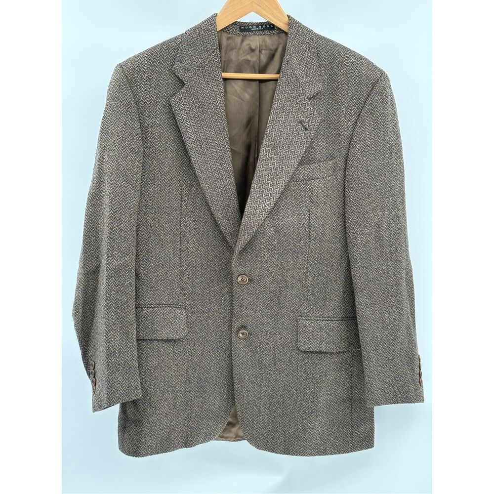 Hugo Boss Blazer Sport Coat Tweed‎ Men Size 40R Brown Wool Suit Jacket